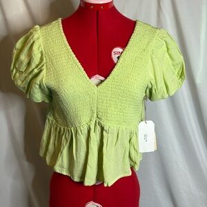 SM49 Midnight sky puff shoulder ruffled top